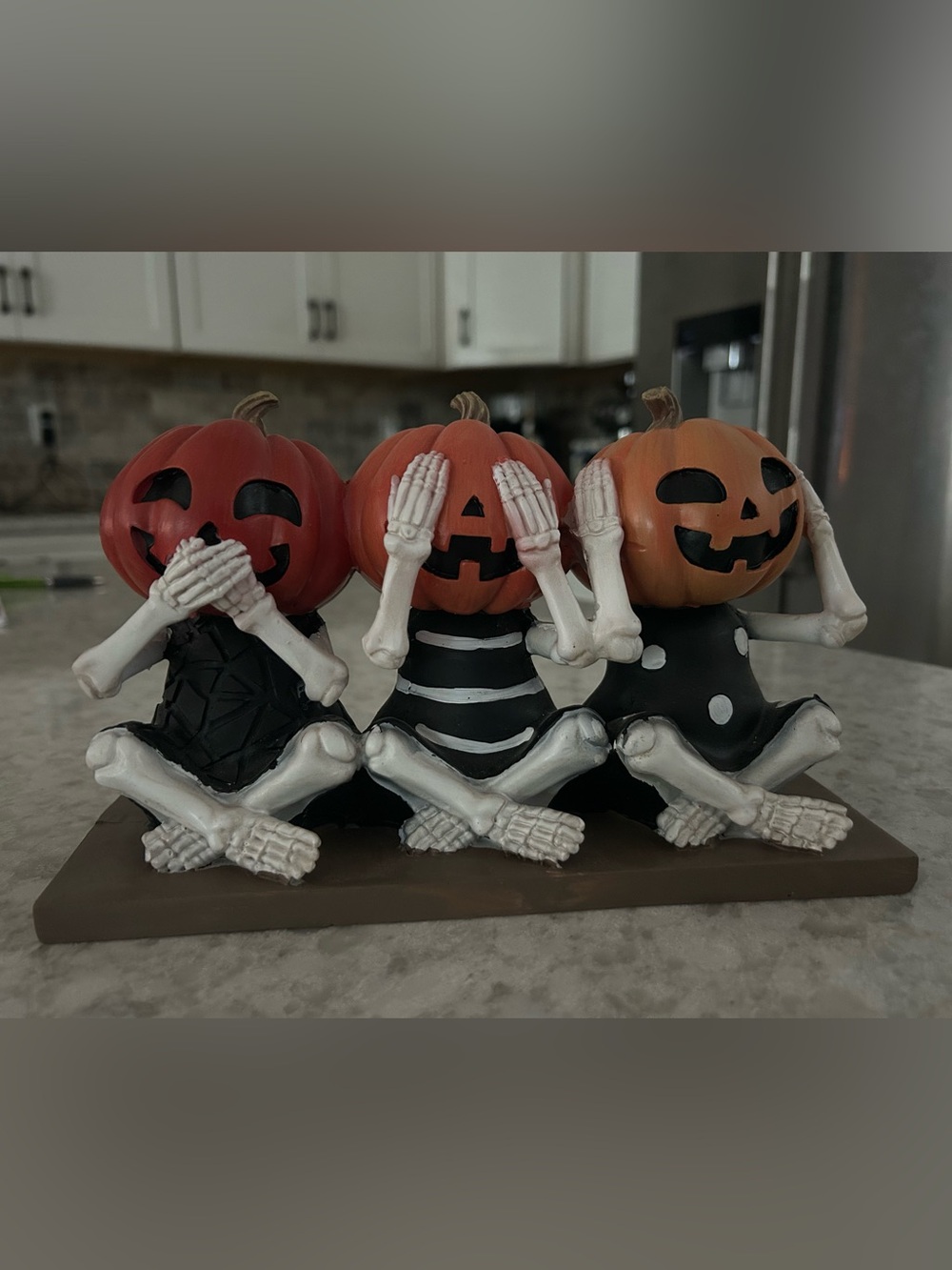 “New” Ghoulish Halloween Pumpkin Skeleton Trio Figurine - Orange and Black